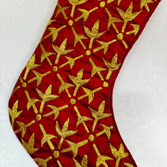 Pier 1 Imports 16" Elegant Red Satin Golden Embroidered Christmas Stocking - Picture 2 of 4